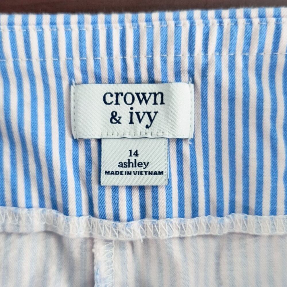 Crown & Ivy Ashley Bermuda Shorts 14 Blue White Stripe Pull On Stretch 10" - Picture 2 of 11